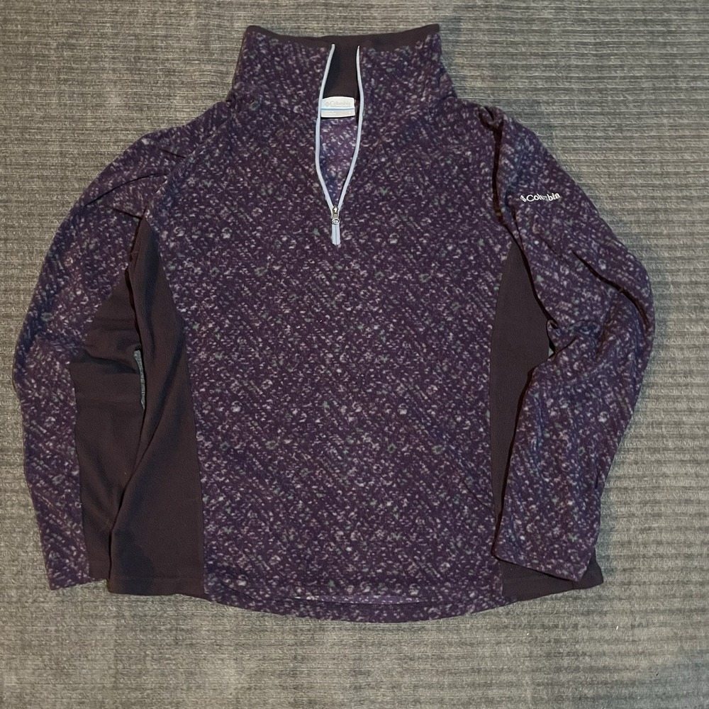 Columbia Sweatshirt Womens Large Purple Sherpa Fleece 1/4 Zip Mock Neck Outdoor